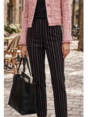 Carlisle black and pink dotted striped ankle grazer pants